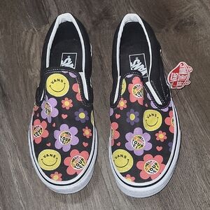 Vans Black and Colorful Slip-On Sneakers Sz10 Nwt